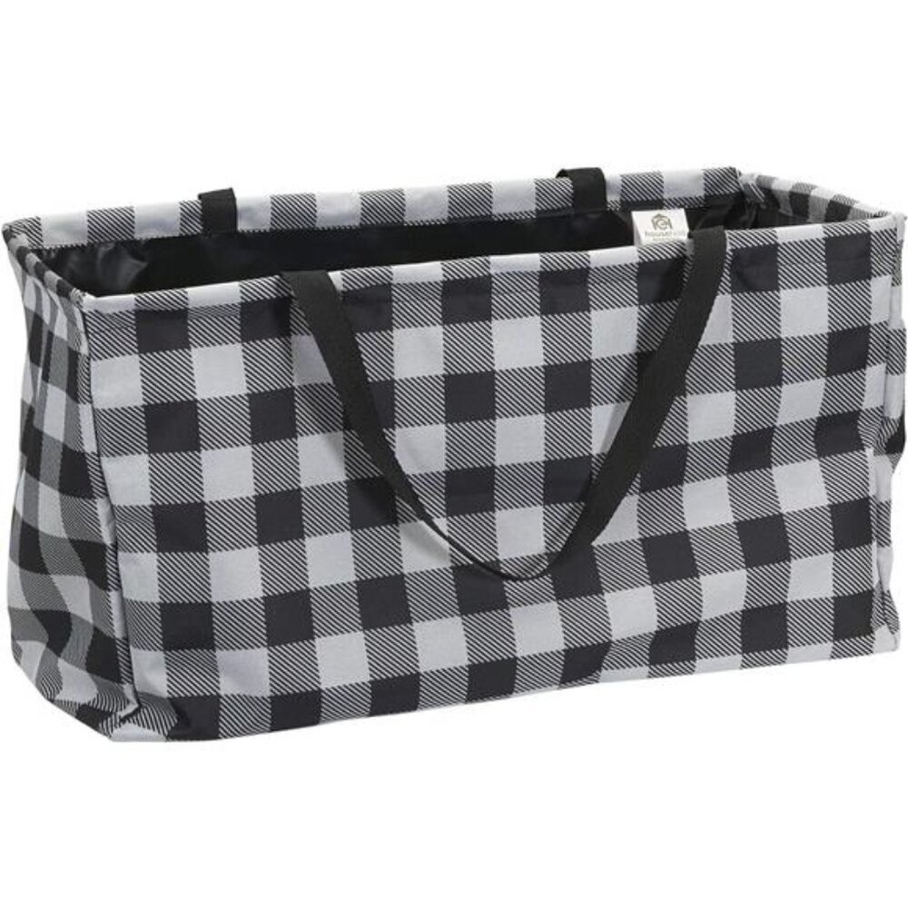 Black White Plaid Canvas Utility Tote Bag Large All Purpose Storage Carry Bag